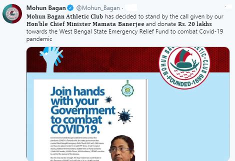 Mohun Bagan pledges Rs 20 Lakh to combat COVID-19