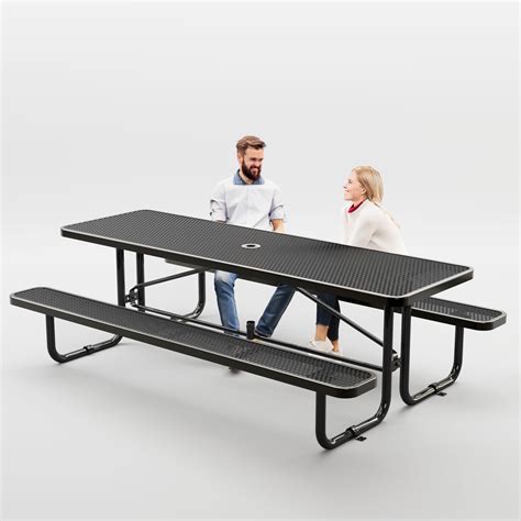 OUTTANS Metal Picnic Tables for Outdoors with Umbrella Hole - Coated ...