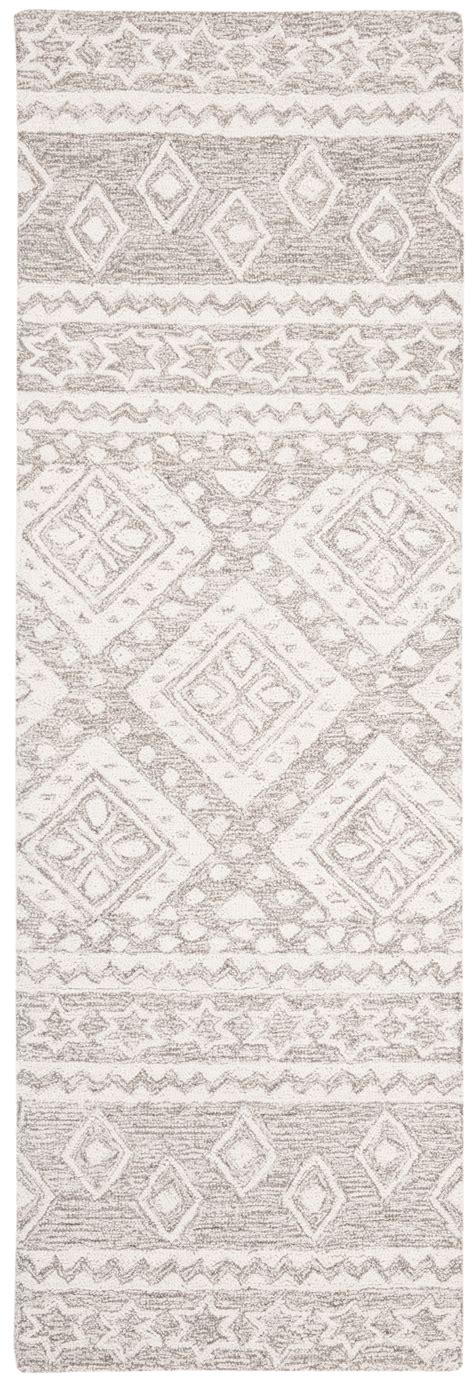 SAFAVIEH Micro-Loop Regis Geometric Runner Rug, Dark Grey/Ivory, 2'3" x ...