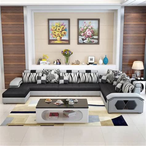 Torque - Silvester 9 Seater U Shape Sectional Fabric Sofa Set with 4 ...