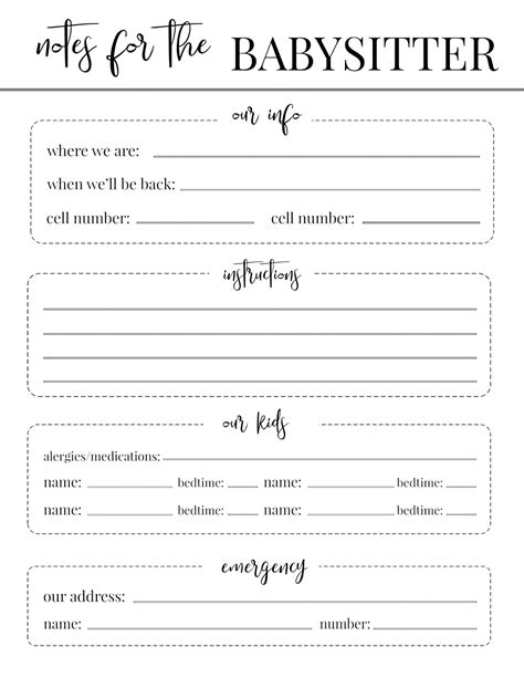 Babysitting Schedule Template