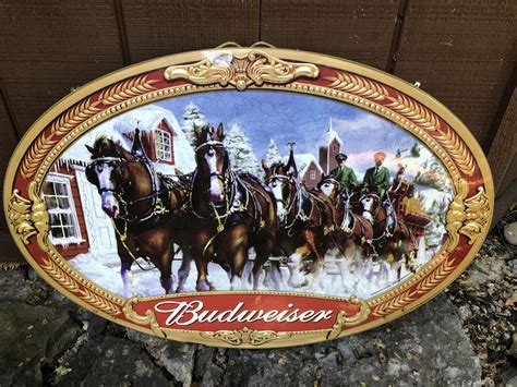 Large Budweiser Clydesdales Sign Oval Two Sided Breweriana Advertising ...