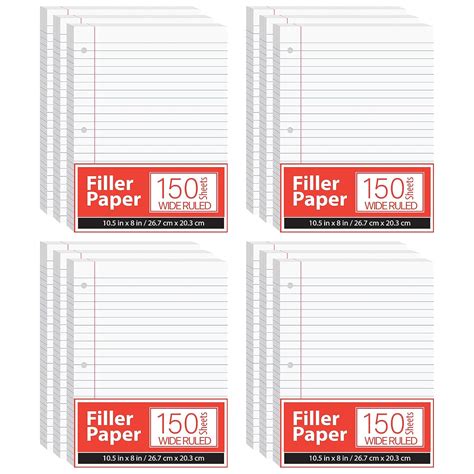 Notebook Paper, Loose Leaf Paper, Wide Ruled Notebook Paper, 10.5” x 8 ...