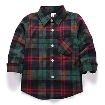 OCHENTA Little Kids Boys' Girls' Long Sleeve Button Down Plaid Flannel ...