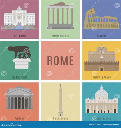 Symbols of Rome stock vector. Illustration of fountain - 53881699