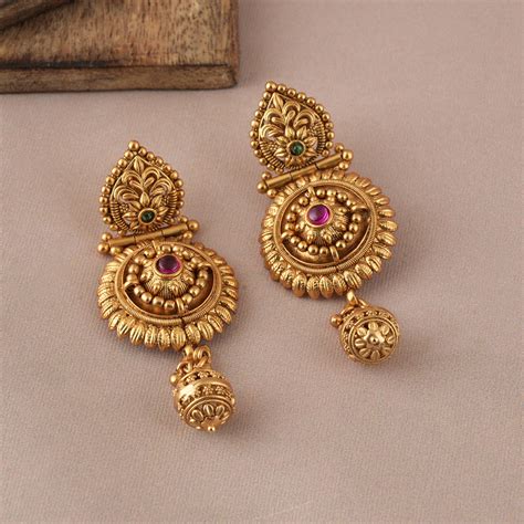 Antique gold plated floral necklace set with jhumka earring - smarsjewelrys