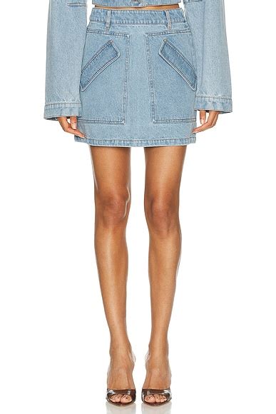 AREA Crystal Spike Godet Mini Skirt in Light Blue | FWRD