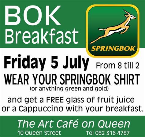 Bok Breakfast, The Art Café on Queen, Knysna, 5 July 2024 | AllEvents