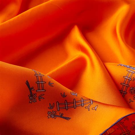 Orange Pretty Garden Twill Silk Scarf | Ipekevi