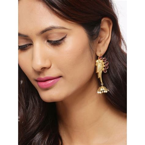 Buy Silvermerc Designs Gold Plated & Pink Handcrafted Peacock Shaped ...