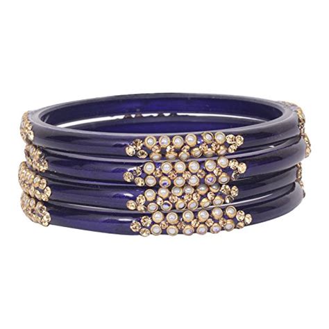 Buy The Ethnic Wears Stones and Pearls Embedded Blue Bangles Set For ...