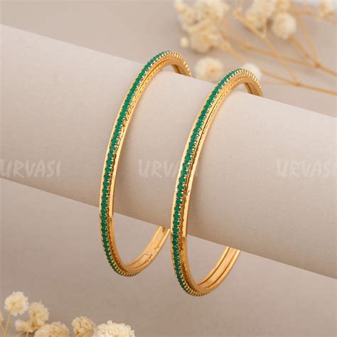 Gold-Toned Green Stone Bangles BA 30 {Set Of 2} – URVASI LADIES NOVELTIES