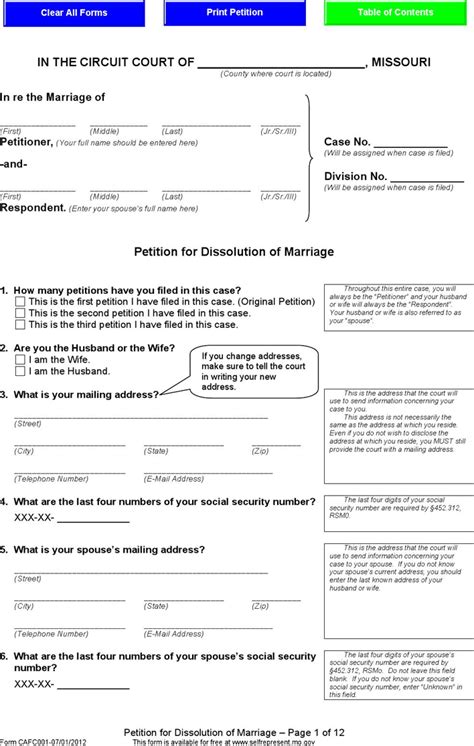Free Missouri Dissolution of Marriage Forms Package - PDF | 3692KB | 66 ...
