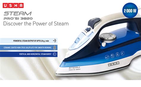 Buy USHA Steam Pro Si 3820 Steam Iron 2000 Watts With Easy-Glide ...