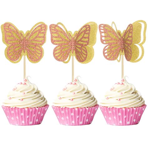 Buy Gyufise 24 Pack 3D Double Layers Butterfly Cupcake Toppers ...