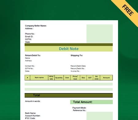 Debit note format in GST Free Download