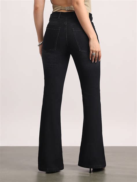 Women's Black Mid Rise Bootcut Fit Washed Jeans Stretchable – Urbano ...