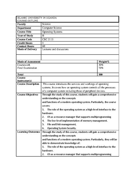 Image result for Operating System Course Outline