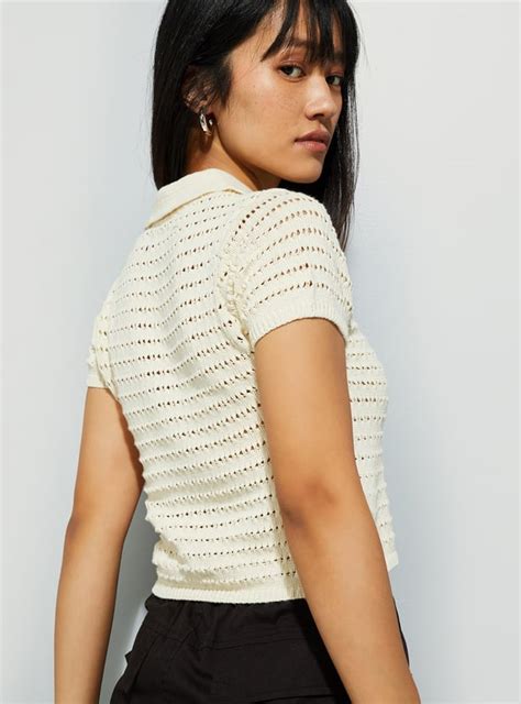 Buy URB_N Open Knit Crop Polo T-shirt Online at just Rs. 699.0 ...