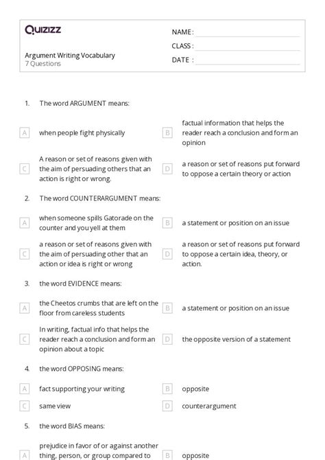 Image result for Argument Writing Worksheets