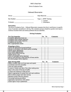 Fillable Online Driver Eval Form-Onboard - MOCA Head Start Fax Email ...