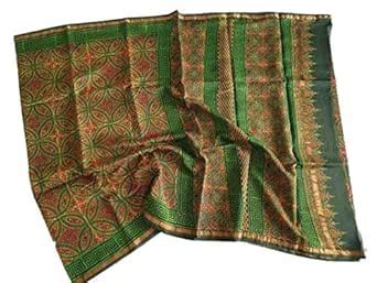 Buy Blocks Bagru Women's Hand Block Printed Chanderi Silk Saree With Un ...
