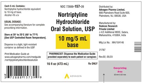 Nortriptyline Hydrochloride Oral Solution, USP Rx Only
