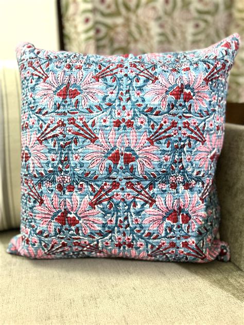Chanchala Block Print Quilted Cushion Cover – Looms & Clay