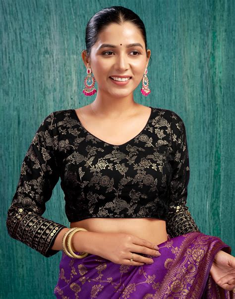 Black Silk Plain Embroidery Blouse – Sudathi