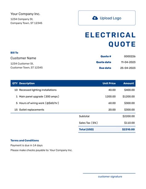 Free Electrical Quote Template | docelf.com
