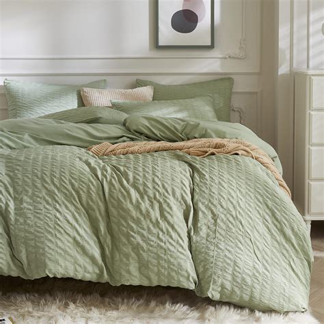 Amazon.com: JELLYMONI Light Green Duvet Cover Full Size, 3pcs Washed ...