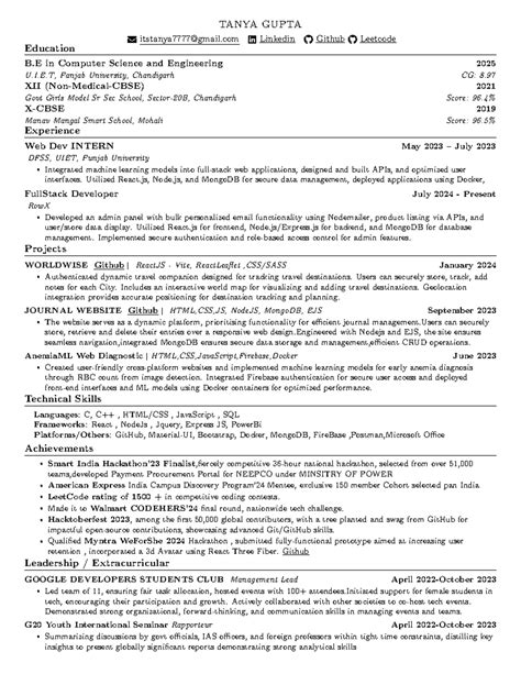 TANYA GUPTA - LinkedIn, GitHub, LeetCode Profile & Experience Overview ...