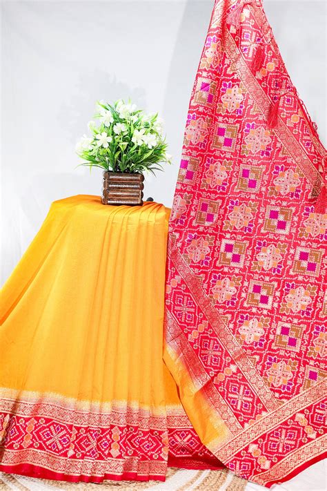 Mustard Silk Patola Print Saree – Meena Bazaar
