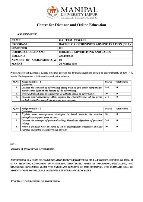 Assignment DBB2105 BBA 3 Set-1 and 2 July-Aug 2024 - ASSIGNMENT NAME ...