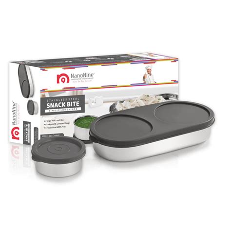NanoNine Snack Bite Single Wall Stainless Steel Lunch Box , 650ml + 10