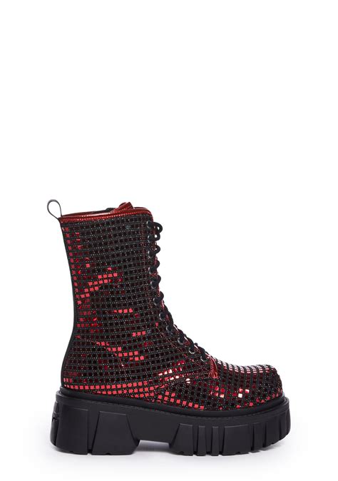 Club Exx Disco Sequin Combat Boots - Red – Dolls Kill