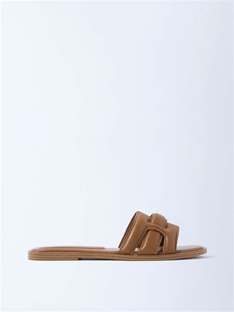 Buy LUNA BLU Tan Criss-Cross Detailed Slides - Exclusive from Westside