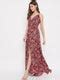 Berrylush Women Maroon Floral Printed V-Neck Maxi Dress