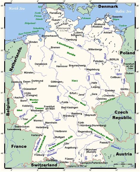 Rivers in Germany map - Germany boat map (Western Europe - Europe)