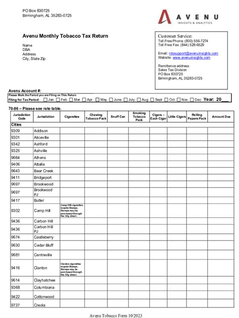 2023 AL Avenue Tobacco Form - Blank Fillable Template | Fill Out, Print ...