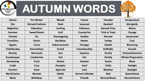 List of Beautiful Autumn Words - Vocabulary Point