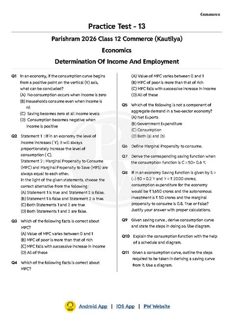 Practice Test 13: Economics Determination of Income & Employment - Studocu