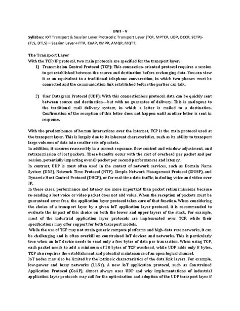 Unit V syllabus: IoT transport layer protocols (TCP, UDP, MPTCP, DCCP ...