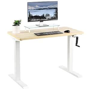 VIVO Manual 43” x 24” Stand Up Desk | Light Wood Table Top, White Frame ...
