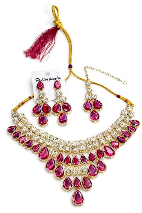 Buy SCALE24 Royal Red Stone Necklace Set Traditional Teardrop Crystal ...