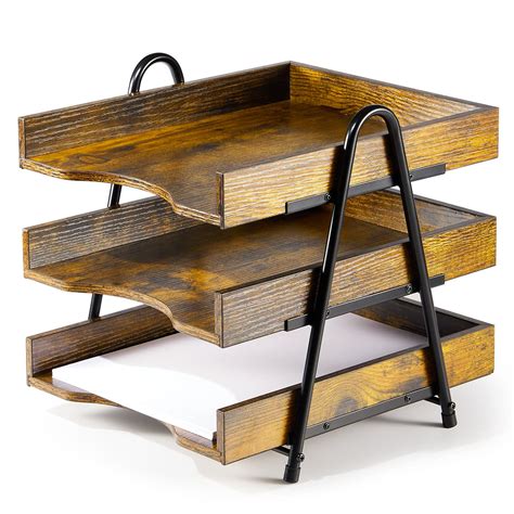 HOYRR Wood Desk Organizer, Letter Tray Organizer, 3-Tier Wood Paper ...