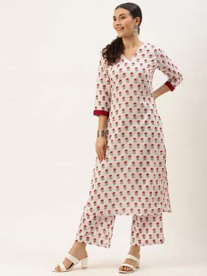 Buy Shaily Women White Floral Printed Regular Pure Cotton Kurta With ...
