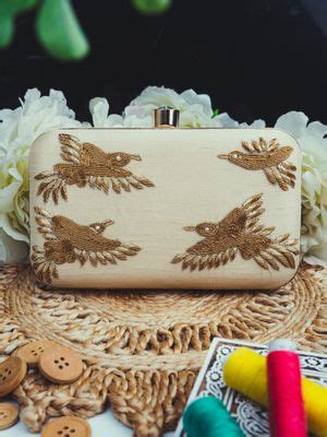 Buy NR BY NIDHI RATHI Beige Embellished Box Clutch Online