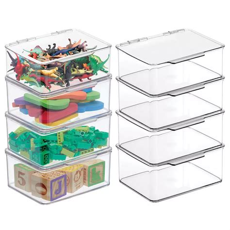mDesign Plastic Playroom/Gaming Storage Organizer Box, Hinge Lid, 8 ...