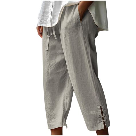 RQYYD Linen Petite Pants Cotton Tapered Ankle Capris Trousers ...